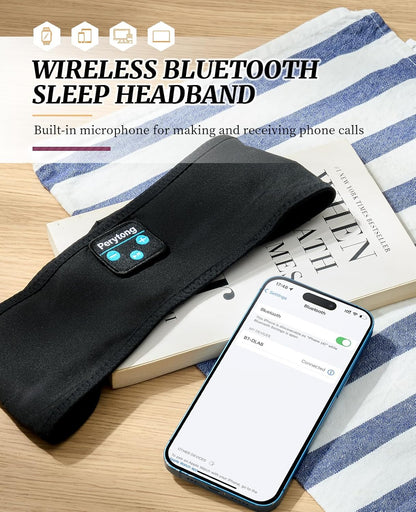 Sleep Headphones Bluetooth Wireless Sports Headband, Long Playtime Lightweight Headphones Hi-Fi Stereo Ergonomic ASMR Sleep Headphone Cool Gadget Gift for Men Women Black